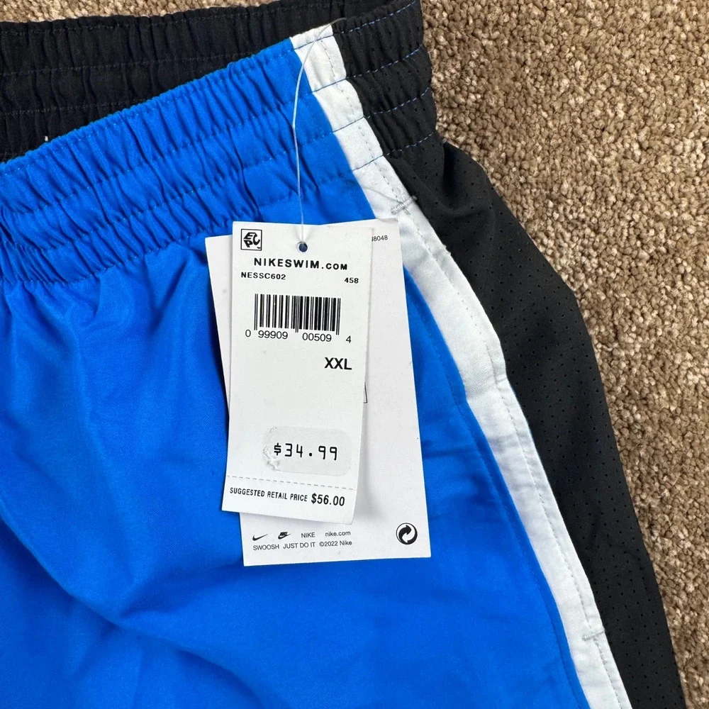 Nike Swim Trunks Mens XXL Blue Black‎ White Colorblock Shorts NESSC602 NWT